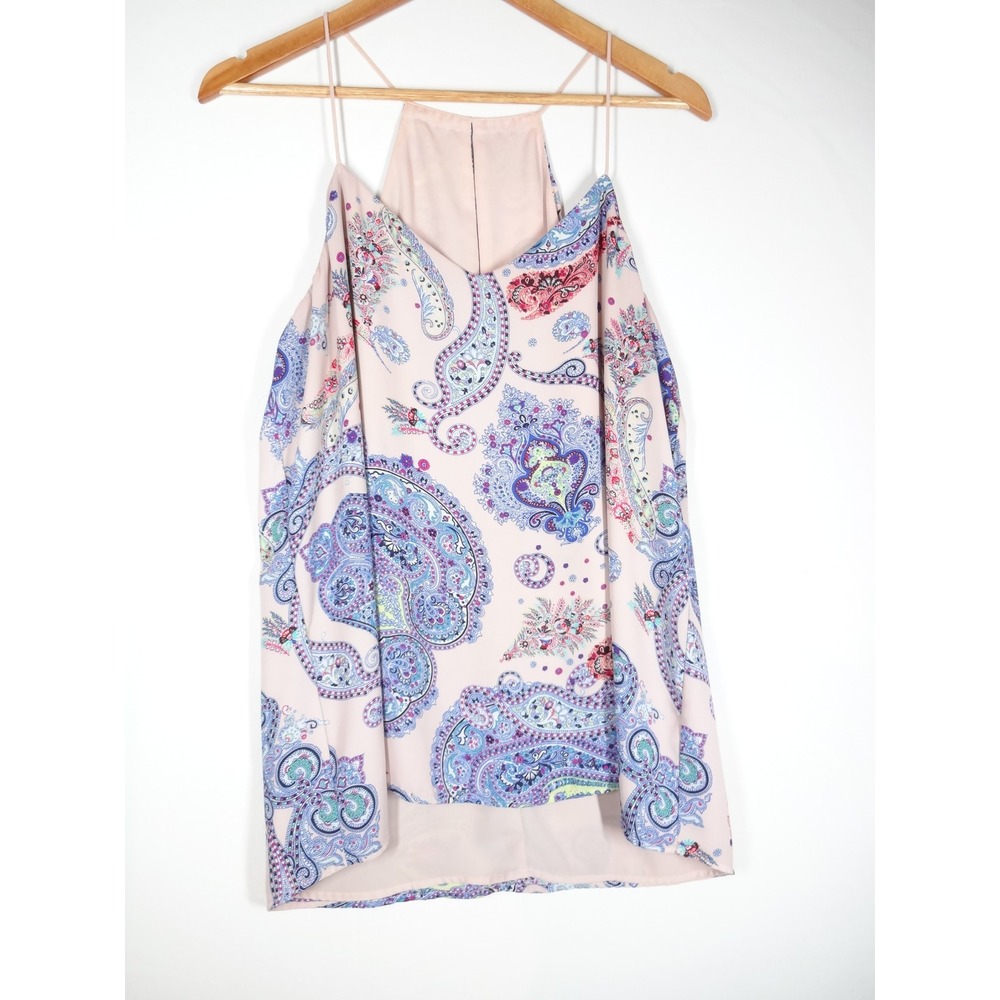 Flowy Paisley Tank Top Women Med Pink Blue Boho Flowy Halter Cami Beach Resort